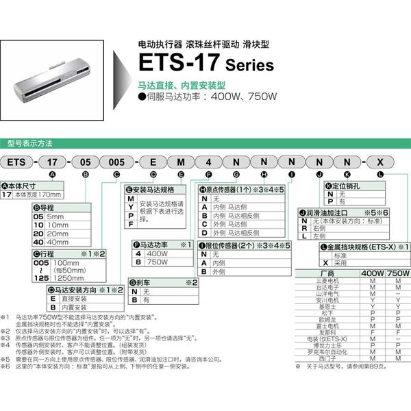 CKD喜開理電動執行器（無馬達型）滑塊型ETS-17-40025-EM4NNNNN