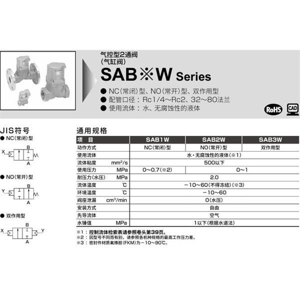 CKD喜開理氣控型2通閥（氣缸閥）SAB1W-25A-0B