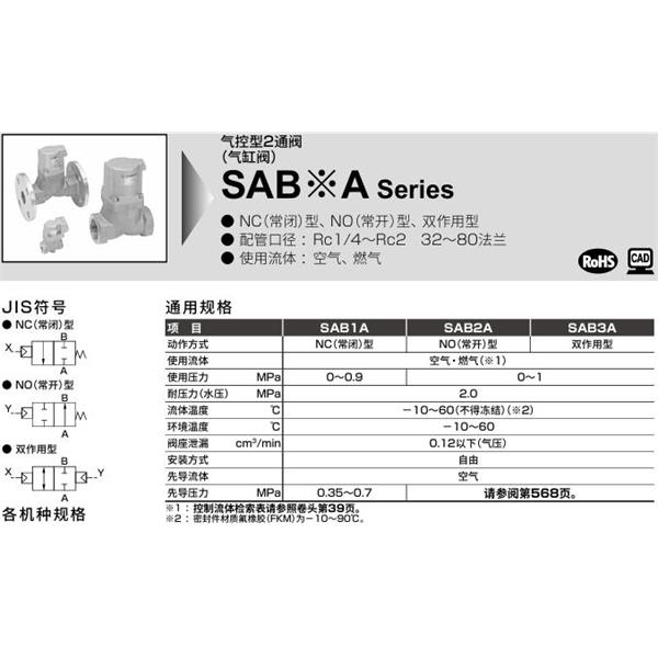 CKD喜開理氣控型2通閥（氣缸閥）SAB3A-20A-0B