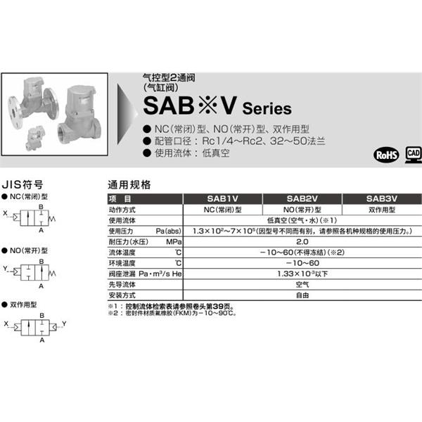 CKD喜開理氣控型2通閥（氣缸閥）SAB2V-40A-0B