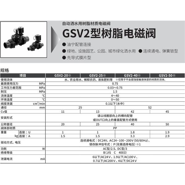 CKD喜開理自動灑水用樹脂制電磁閥GSV2-50A-DC24V