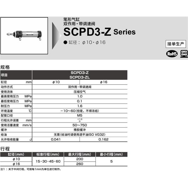 CKD喜開理筆形氣缸SCPD3-ZL-LB-16-50-T0H-R-I