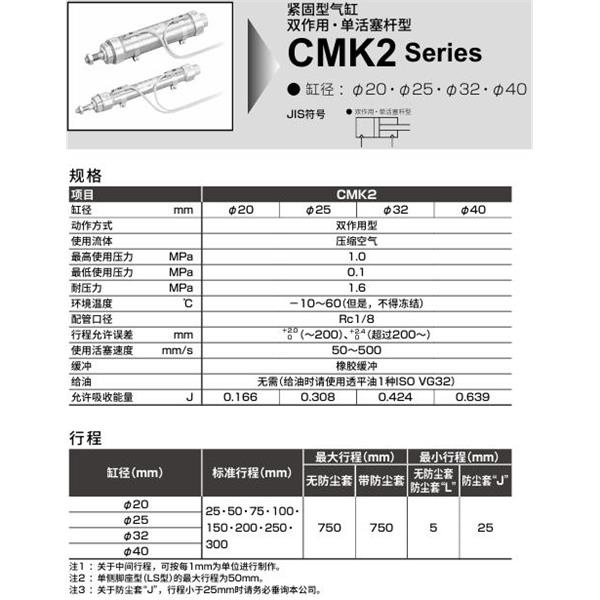 CKD喜開(kāi)理緊固型氣缸CMK2-LS-32-700-B2