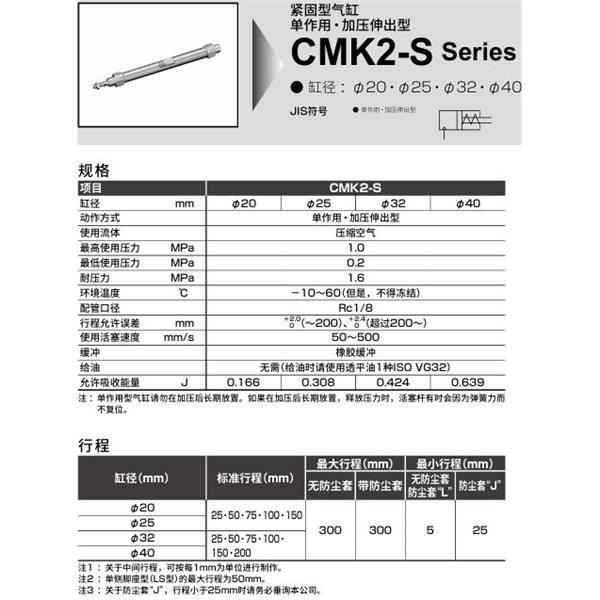 CKD喜開理緊固型氣缸CMK2-S-LB-25-50-JI