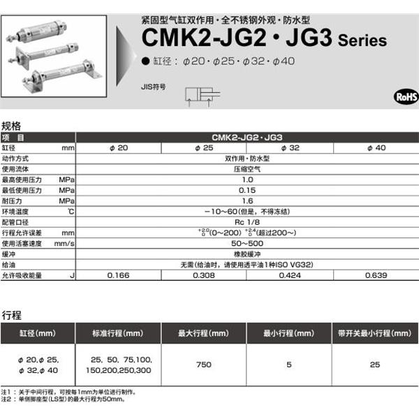 CKD喜開理緊固型氣缸CMK2-JG2-00-20-50-I