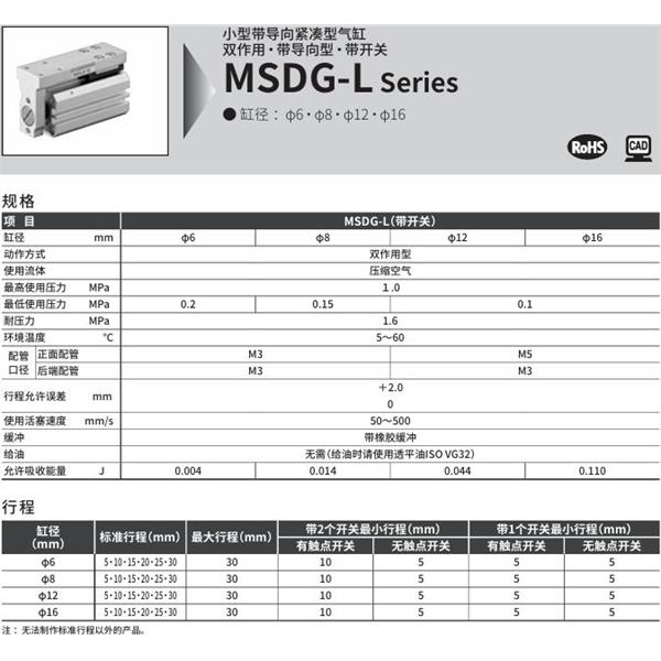 CKD喜開理小型緊湊型氣缸MSDG-L-12-20-F0H-D-R