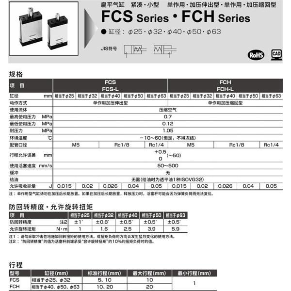 CKD喜開理扁平緊湊型氣缸FCS-L-50-10-M2V-R-N