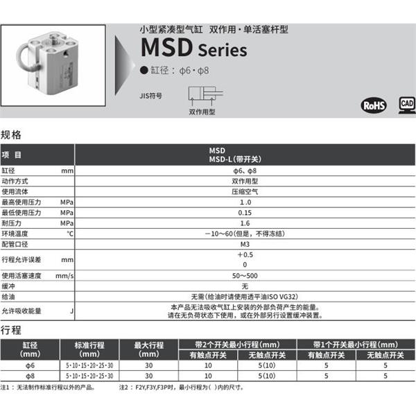 CKD喜開(kāi)理小型帶線性導(dǎo)軌緊湊型氣缸MSD-8-5-R