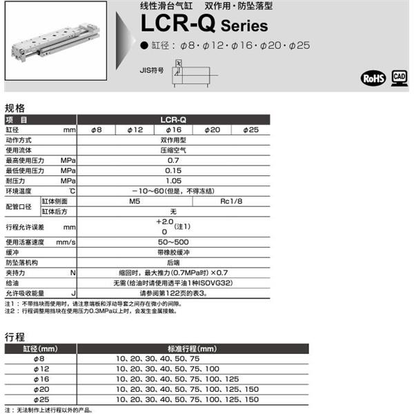 CKD喜開理線性滑臺氣缸LCR-Q-12-100-F2H1-R-S202DTBL