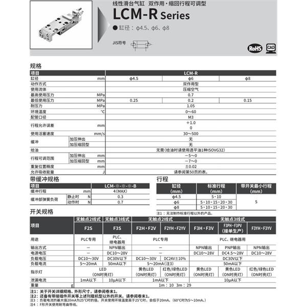 CKD喜開理線性滑臺氣缸LCM-R-8-30-R-J2