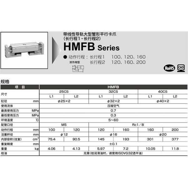 CKD喜開理帶LM導軌大型寬幅平行卡爪HMFB-40CS-L2-R
