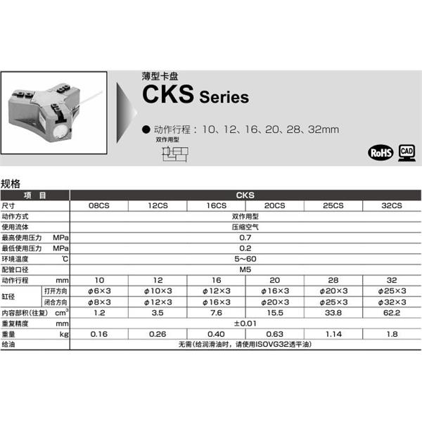 CKD喜開理薄型卡盤CKS-08CS-Y1